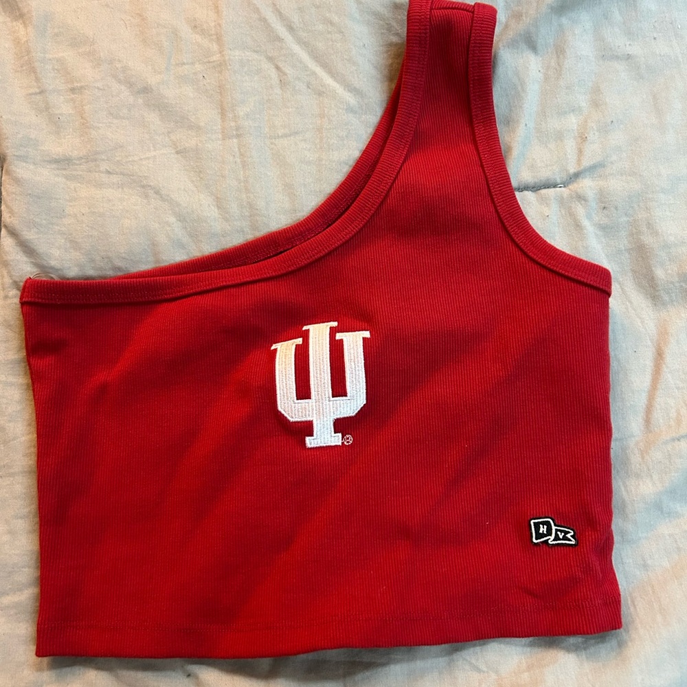 Red One-Shoulder Crop Top with Logo